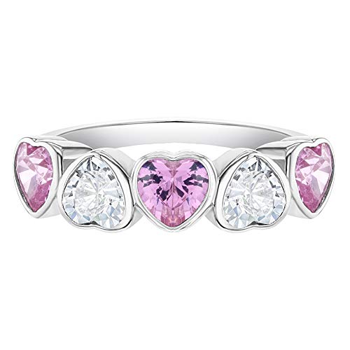 925 Sterling Silver Size 3 Pink & Clear Hearts Cubic Zirconia Ring Band For Little Girls - Cute Heart Cz Ring Band For Children's Daily Accessory - Fashionable Jewelries For Toddlers & Young Girls #TOP4