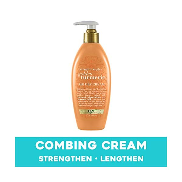OGX-Strength-Length-Golden-Turmeric-Anti-Frizz-Air-Dry-Hair-Cream-with-Coconut-Milk-to-Nourish-Hair-Leave-In-Moisturizing-Hair-Treatment-to-Smooth-Frizzy-Hair-6-oz OGX Strength & Length + Golden Turmeric Anti-Frizz Air Dry Hair Cream with Coconut Milk to Nourish Hair, Leave-In Moisturizing Hair Treatment to Smooth Frizzy Hair, 6 oz
