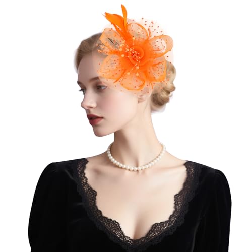 image for Uintoon Orange Fascinators Hats for Women Tea Party Orange Vintage Hat