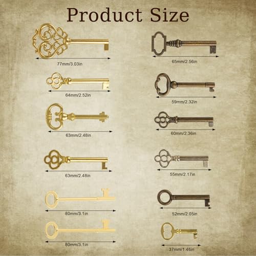 12 Stück Universal-Ersatzschlüssel-Kit,Geeignet für alte Möbeltüren, antike Frisiertische, Vintage-Uhren, chinesische Schrankschlösser usw., verleiht antiken Möbeln einen dekorativen Touch