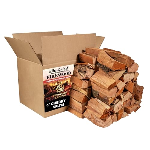 Firewood Central Kiln-Dried PA Cherry – 6” Splits (Approx. 42 lb) – Sweet Smoking Wood for Pizza Ovens, Grilling, Smoking, BBQ, Stoves & Fire Pits – Sweet Fruity Flavor, USA-Sourced