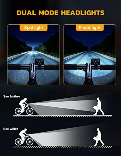 Bike Lights Set Super Bright, CIRYCASE USB Rechargeable Bike Light with Spot & Flood Beam, IP65 Waterproof Cycle Lights for Night Riding, DIY 2 x 4 + 2 x 6 Lighting Modes Bike Lights Front and Back