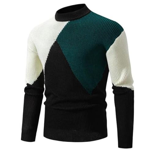 Men's Half Turtleneck Sweater Stand Collar Splicing Solid Color Pullover3
