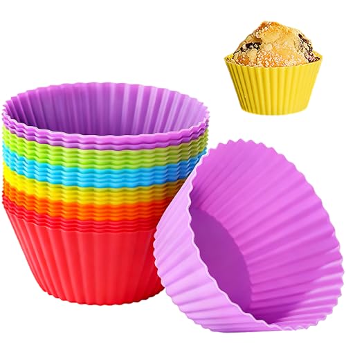 Kaarlop 24 Moldes Individuales de Silicona para Magdalenas Reutilizables - 7cm Mini Moldes Antiadherentes para Cupcakes, Pasteles, Pudding, Gelatina, Sin BPA