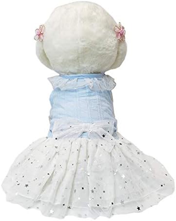 Wolyepor Puppy Cotton Dog Princess Dress Doggy Costume Tutu Apparel Dog Skirt (Medium, Blue)