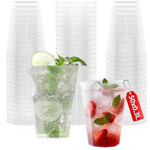 AOLUXLM 50 Partybecher Set, Wiederverwendbar, Plastikbecher, 300ml/10oz, Polypropylen, Bruchsicher, Spülmaschinenfeste, Trinkbecher für Events, Partys, Gastronomie, Geburtstagsfeiern, Hochzeit