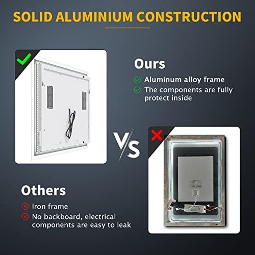 ELEGANT Backlit Bluetooth Bathroom Mirrors with Shaver Socket, 500 x 700 mm Illuminated Wall Mounted Bathroom Vanity Mirror with LED Lights and Demister Pad, Blue Atmosphere Light LED Smart Mirrors