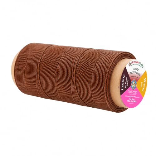 Mandala Crafts 50M 1mm Brown Round Waxed Thread for Leather Sewing