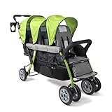Gaggle by Foundations Compass 3 Seat Triple Stroller | Foot Brake | Shock-Absorbing All-Terrain Wheels | Easy Folding | Lime