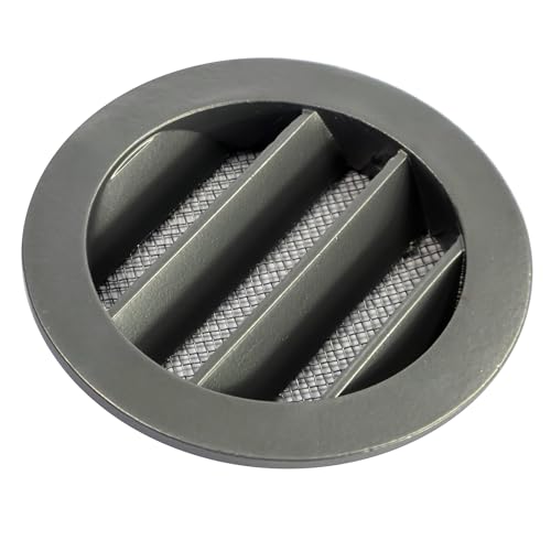 Rejilla de Ventilación Exterior de Aluminio para Extractor de baño, Cocina, Garaje, Pared | Rejilla Redonda con mosquitera metálica, Color Resistente a Rayos UV (Gris, 80mm)