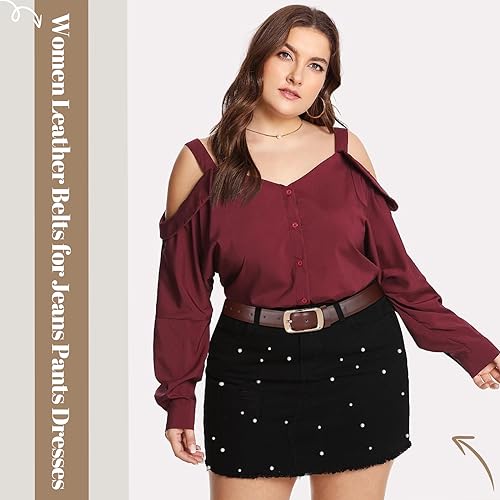 XZQTIVE Women Leather Belts for Jeans Pants, Black/Brown Waist Dress Belts with Gold/Silver Buckles, Fit Sizes S to XL4