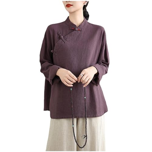 Tenue de Kung Fu en Coton et Lin pour Femme, Uniforme d'arts Martiaux Chinois, Tenue de Méditation, Chemise à Manches Longues et Pantalon,Purple-M