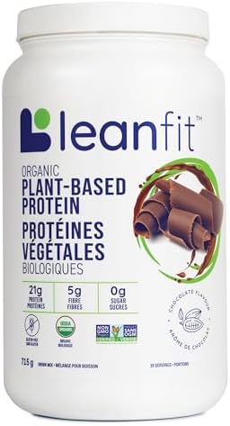 LEANFIT ORGANIC PLANT-BASED PROTEIN, Natural Chocolate - Vegan, Soy Free, Gluten Free, Dairy Free, Sugar Free - 21g Protein, 19 Servings, 715g Tub