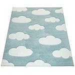 Modern Kids Rug with Clouds in Blue Pastel for Nursery, Size: 3'11" x 5'7" - Image 4