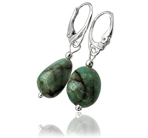 Boucles d'oreilles émeraude naturelle anti-allergie argent ARANDE