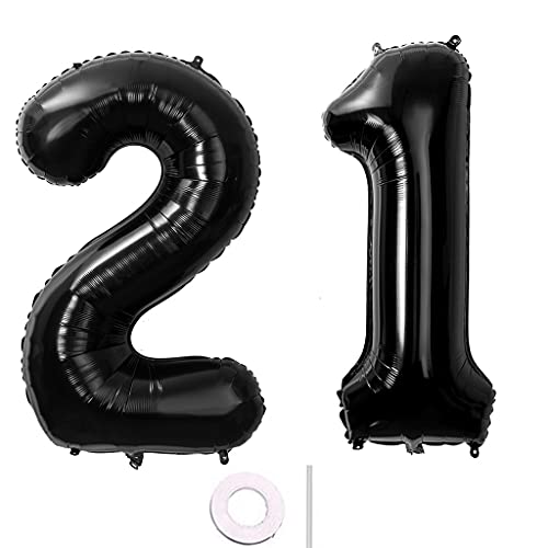 Foil Globo número 21 pretos balão número 21 pretos 100 cm, balão de aniversário gigante Neifo21 pretos hélio, número 21 balão aniversário 21 anos decoração 21 anos para festas mulher