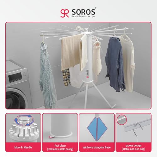 Image of SOROS Foldable Clothes Dryer Stand Racks for Drying - Multi Way Folding & Rotatable - Lightweight Heavy Duty Aluminium Rails - (White, 3.9 Feet Length, 16 Rods, Large)