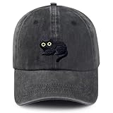 Black Cat Embroidered Baseball Cap for Men Women - Adjustable Cotton Washed Dad Hat