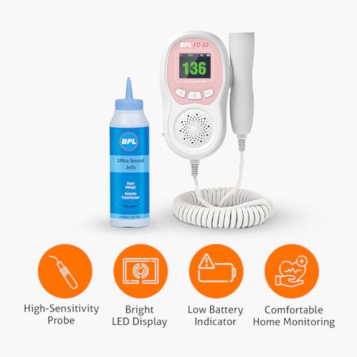Image of BPL Medical Technologies FD-03 Fetal Doppler Smart Noise Reduction & Heartbeat Detection Machine with Ultrasound Gel |In-Built Speaker for Home and Clinic Use - Pink & White