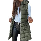 JellyLe Damen Steppweste Lang ärmellose jacke damen lang...