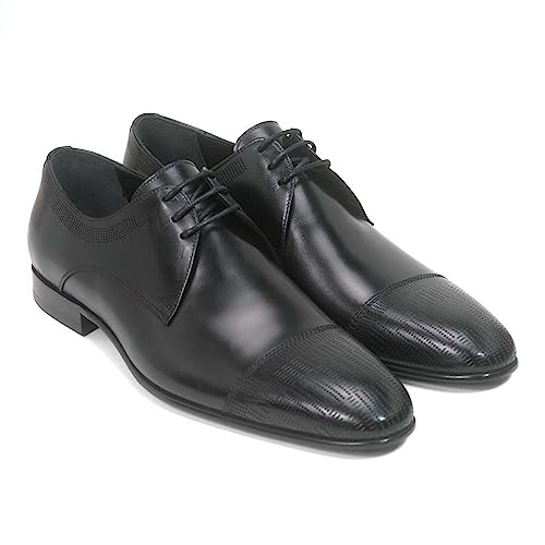 Image of Golden Pass Men's Black Cap Toe Leather Sole Oxfords Dress Shoes