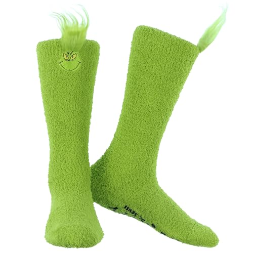 Seven Times Six Dr. Seuss Womens The Grinch Always Naughty Cozy Fuzzy Anti-Slip Grip Knee-High Slipper Socks 1 Pair (OSFM)