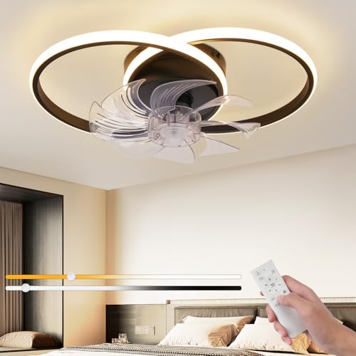 Homefire LED ventilador de techo con iluminación - 36W Negro silencioso ventilador y control remoto de 3 colores de temperatura de 6 velocidades de la sala de estar con luz para el dormitorio cocina