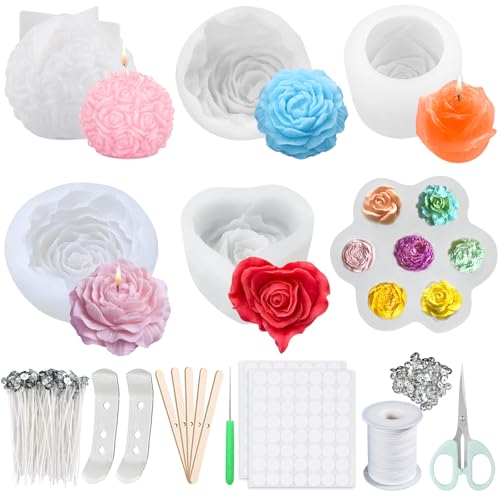 JOYBOY Molde De Silicona Para Velas,6 Piezas 3d Moldes De Silicona Para Velas,Molde De Vela Artesanal Hecho A Mano,Molde De Vela De Silicona Para Hacer Velass,Manualidades,Velass Aromáticas,Jabón