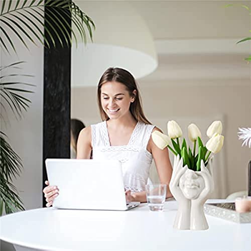 Dhyxzca White Ceramic Face Vase, Female Form Head Half Body Bust Vases Boho Feminist Minimalism Decorative Modern Nordic Style Flower Vase For Home Living Room Office Book Shelf Decor (Large) #TOP3