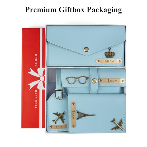 Image of AICA Personalized Name & Charm Passport Cover Holder Combo Giftset for Women (Baby Blue) | Customized Gifts Birthday Anniversary Wedding Marriage for Woman Women Girl Wife