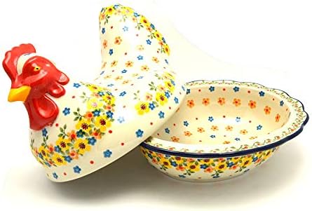 Polish Pottery Covered Baker - Rooster - Buttercup