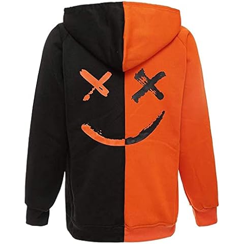 Covisoty Hoodie for Men's Sweatshirt Top Blouse Tracksuits Long Sleeve Techwear Hip Hop Hoodie Patchwork Urban Jumper Unisex (XL, Orange Black A) Cover