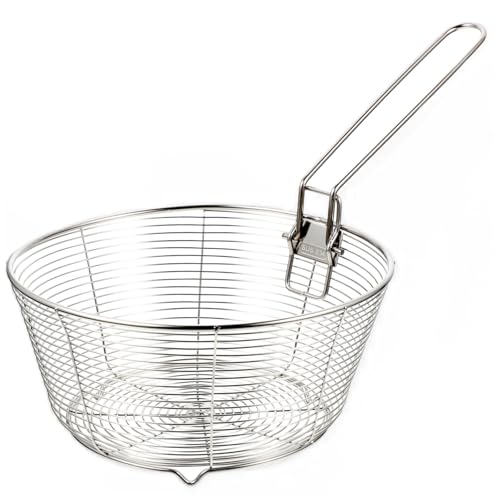 FIXOSHEE Cesta Freidora de Acero Inoxidable con Mango Resistente al Calor Cesta Multifuncional para Freír y Escurrir Aceite para Cocinas Familiares y Profesionales