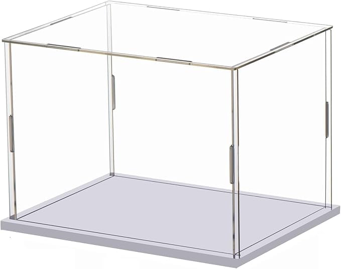 Image of Clear Acrylic Display Case - Self-Assemble Cube Box with White Base | Dustproof Protection Showcase for Collectibles, Figures, Models, Toys & Memorabilia (10x8x8)
