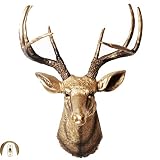 YHRJ Animal Wall Mount - Stag Head Wall Decor, Retro Deer Sculpture, Restaurant Wall Hanging, Resin, 3 Styles (Gold, 40.5 x 33cm)