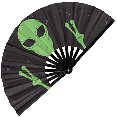 GloFX Folding Fan - Alien - Large Rave Clack Folding Hand Fan for Men/Women - for EDM, Music Festival, Club, Event, Party, Dance, Performance, Decoration, Gift