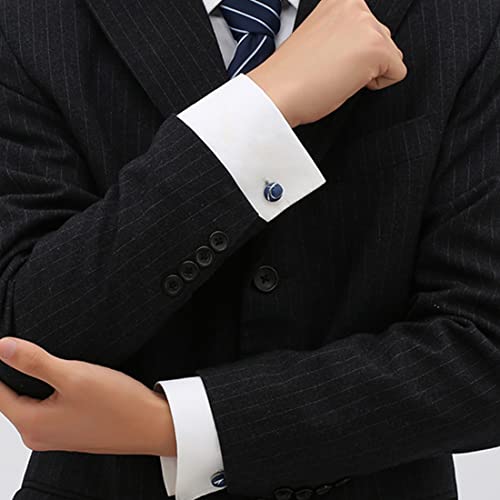 Mancuernillas circulares de esmalte azul y tono plata para hombre miniatura 4