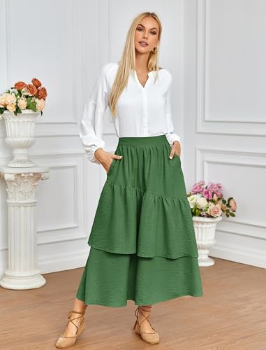 Belle Poque Vintage Skirts for Women Tiered Long Skirts High Waisted Asymmetrical Ruffle A Line Skirt with Pockets2
