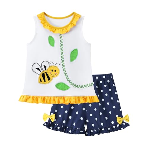 Image of HILEELANG Toddler Girl Summer Short Outfit Sets Cotton Short Sleeve Tops Tees Shorts Clothing Sets