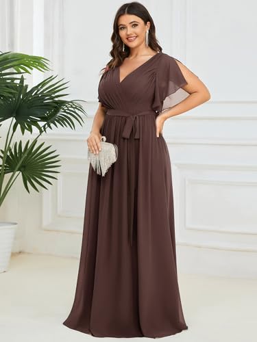 Image of Ever-Pretty Plus Women's Chiffon Bridesmaid Dress A-Line Empire Waist Floor Length Plus Size Formal Wedding Guest Dresses