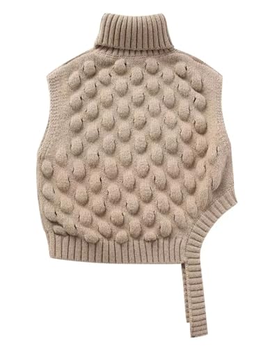 Women's Sleeveless Turtleneck Knitted Vest Sweater Irregular Short Pullover Coat Top3