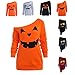 Produktbild LOPILY Halloween Shirts Kürbis Kostüm Damen Schulterfrei 3D Sweatshirts für Halloween EIN Schulter Sexy Halloween Party Tshirt Gruselige Muster Oberteile Damen Halloween Kostüme (Orange, 44)