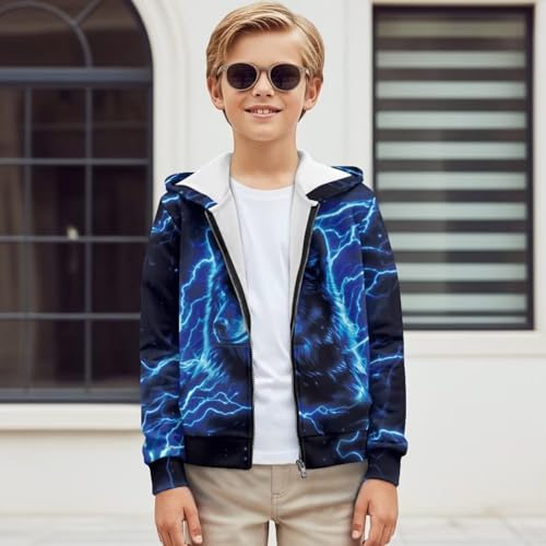 Wolf Theme Boys Zip Up Hoodie Comfy Long Sleeve with Pockets Casual Kid Hooded Sweatshirts 8-16 Years3