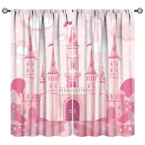 YCness Princess Castle Curtains for Girls Bedroom Pink Art Printed Window Drapes for Kids Children Nursery Decor Fabric Set 2 Panel 42x45 Inch 30% Shading Rate