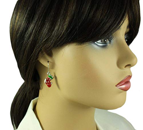Red White and Green Christmas Stocking Dangling Hypoallergenic Lightweight Pierced Earring2