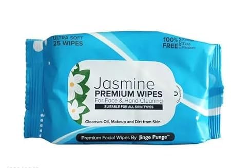 Jinge Punge Jasmine Premium Wipes for Face & Hand Cleaning, All Skin Types, Removes Oil, Makeup & Dirt, 25 Wipes-image-20