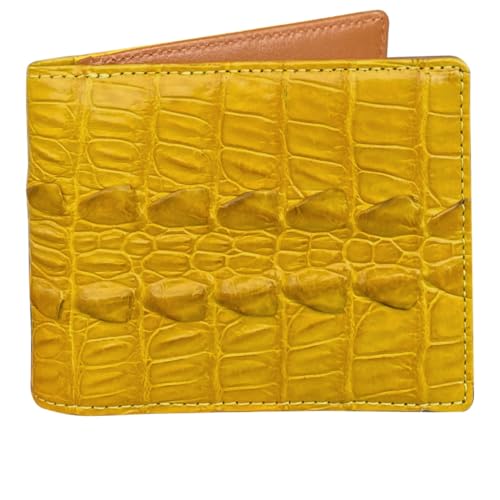Image of HATA Yellow Exotic Bifold Leather Wallet with Hidden Compartment, Men's Minimalist RFID Blocking Wallet with ID Window & Credit Card Holder, Men Handmade Gift for Birthday, Father's Day VINAM-109
