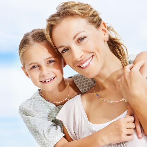 Turandoss Colorful Beaded Necklaces for Women - 14K Gold Plated Boho Initial Pearl Pendent Necklace Trendy - Summer Cute Jewelry Birthday Gifts for Teen Girls4