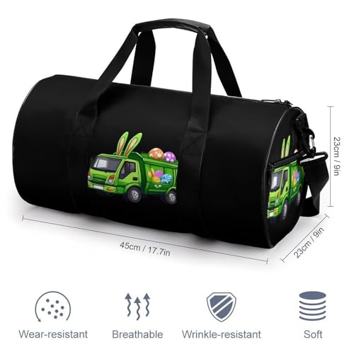 Easter Bunny Garbage Truck Sports Gym Bag Travel Duffel Workout Bag with Adjustable Strap2