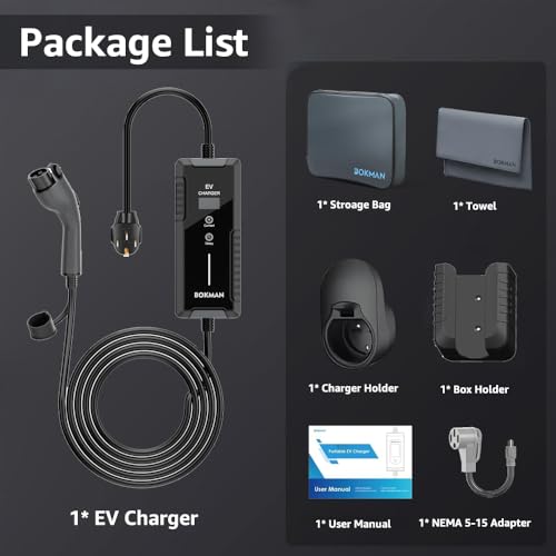 Bokman BKL23225 Portable Level 2 Ev Charger (240V, 32A) With 25Ft Charging Cable And Nema 14-50 For Sae-J1772 Electric Vehicles Current Adjustable And Reservation Charging Function (Not thumb #5